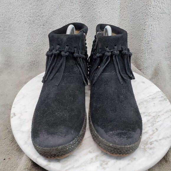UGG Shoes Womens Size 6 Black Suede Shenendoah Fringe Ankle Boots - Picture 3 of 10